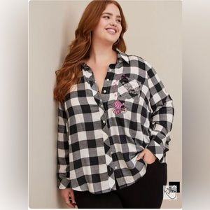 Alice in Wonderland Rayon Plaid Long Sleeve Button Up Shirt- Torrid size 2x
